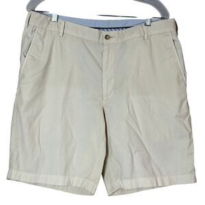 Peter Millar shorts men’s 35, 8 inch inseam, color: cream flat front lightweight